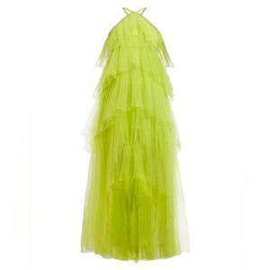 BCBGMAXAZRIA Tulle Halter Neck High Low Gown in Lime Green, Size 6